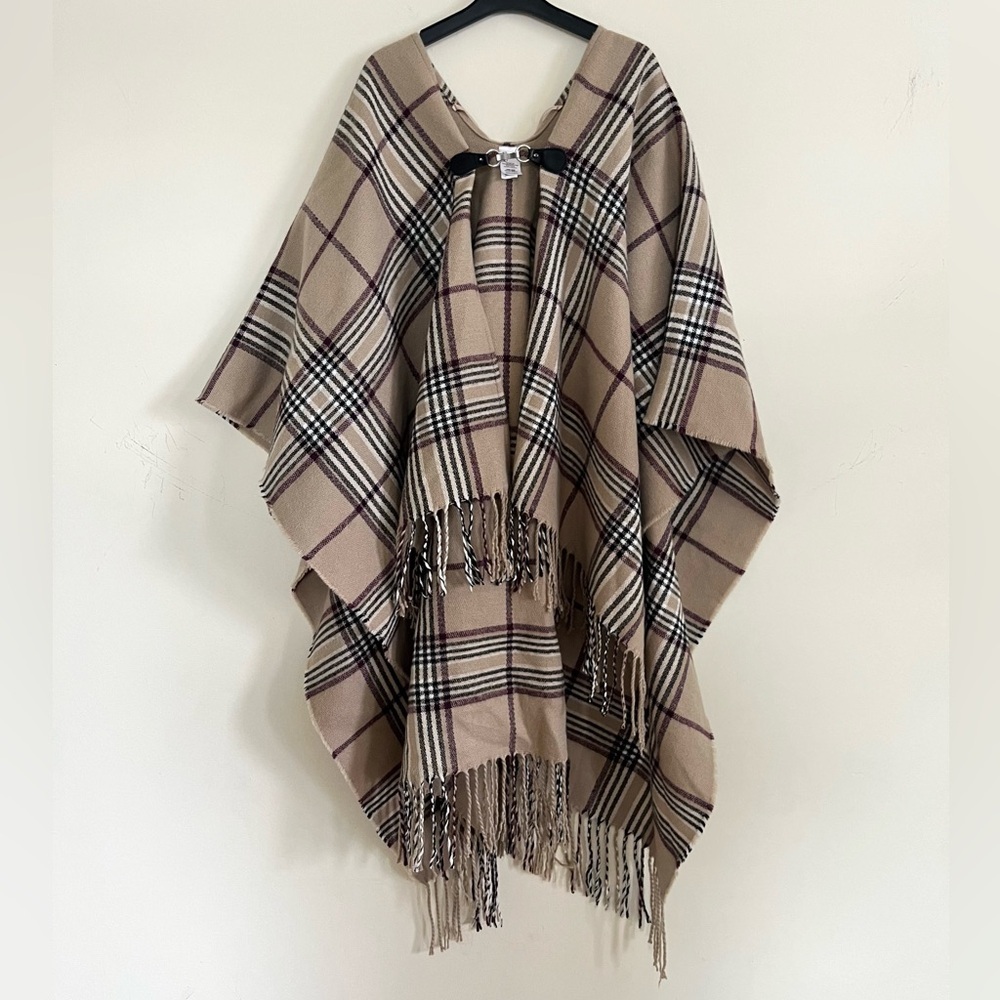 Plaid Fringe bohemian coastal cowgirl Poncho one size